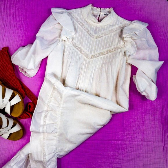 Reformation Dresses & Skirts - Reformation White High Neck Victorian Inspired Ruffle Mini Dress, Size: 0